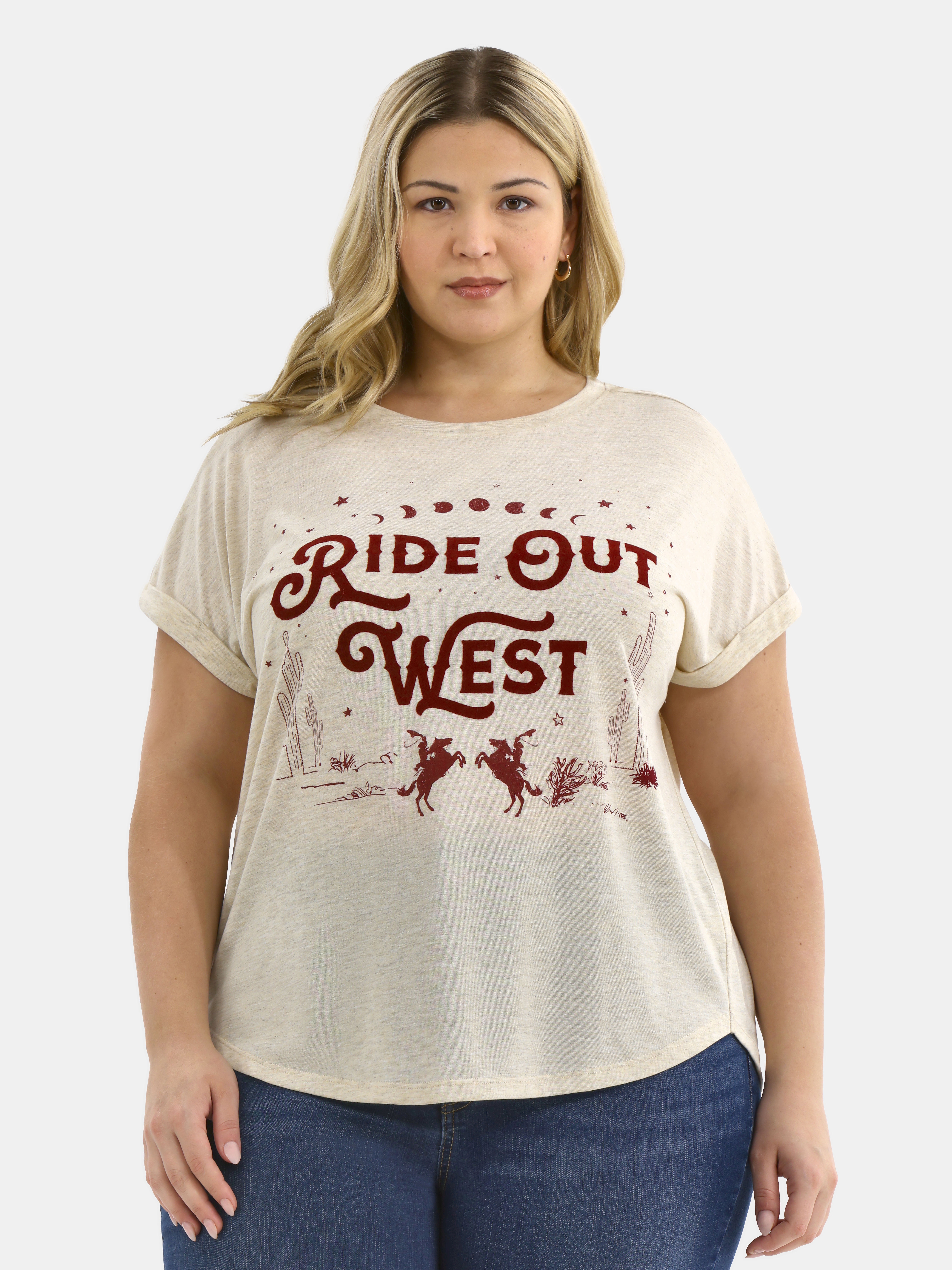 Terra & Sky Women's Plus Ride Out West Graphic Tee, Sizes 0X-5X