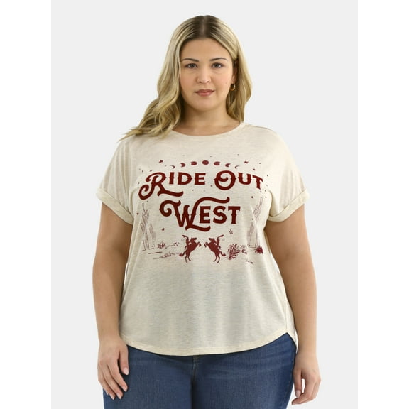 Terra & Sky Women's Plus Ride Out West Graphic Tee, Sizes 0X-5X