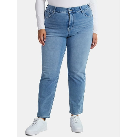 Terra & Sky Women's Plus High Rise Straight Leg Jeans, Sizes 16W-26W
