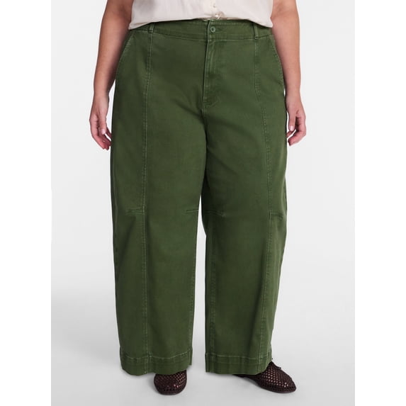 Terra & Sky Women's Plus High Waisted Barrel Pants, Sizes 0X - 5X