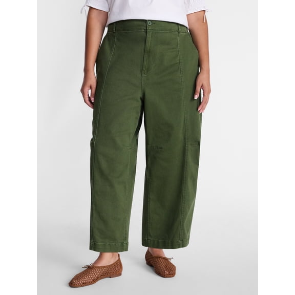Terra & Sky Women's Plus High Waisted Barrel Pants, Sizes 0X - 5X