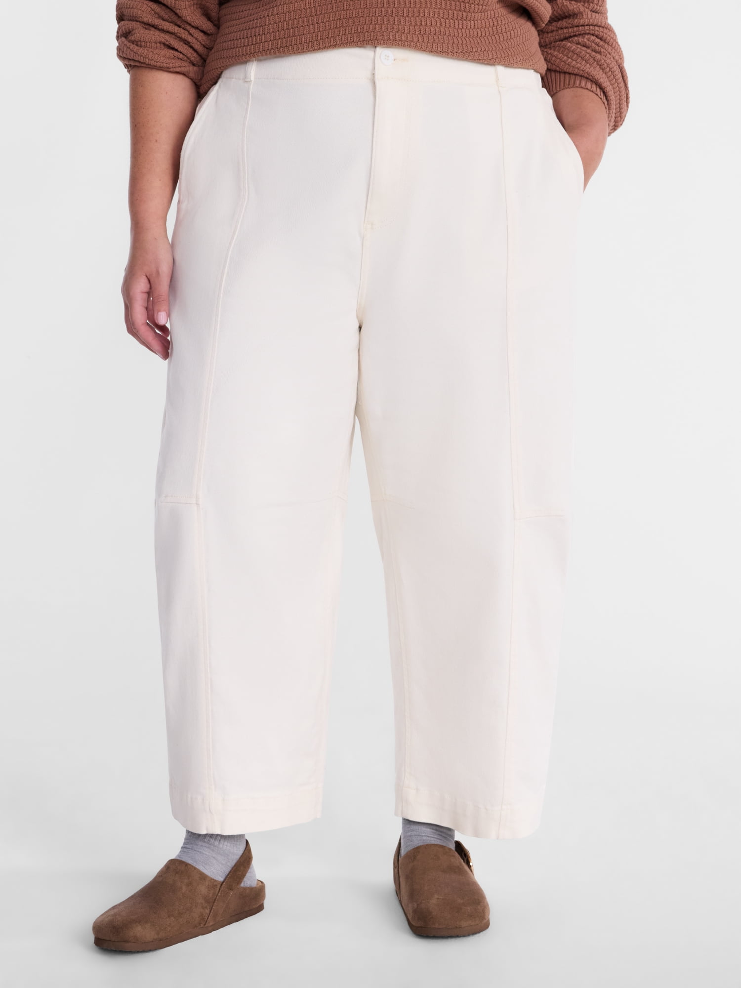 Terra & Sky Women's Plus High Waisted Barrel Pants, Sizes 0X - 5X