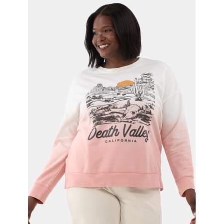 Terra & Sky Women's Plus Size Sunset Death Valley Graphic Sweatshirt with Long Sleeves, Sizes 0X-5X