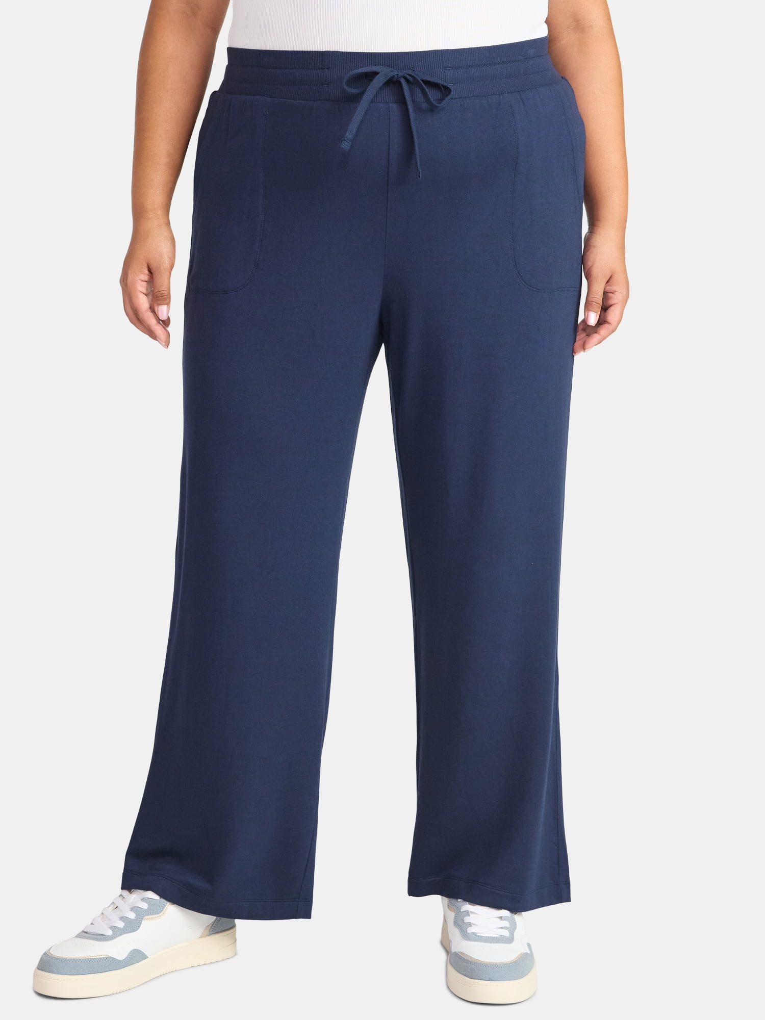 Terra & Sky Women's Plus Size Knit Wide Leg Pants, 28" Inseam, Sizes 0X-5X