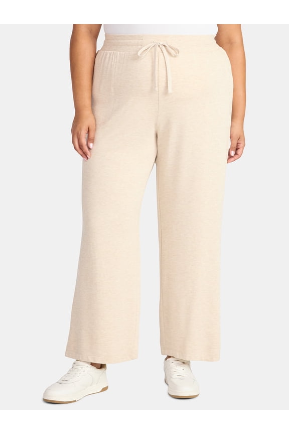 Women's Plus Size Knit Wide Leg Pants, 28" Inseam, Sizes 0X-5X