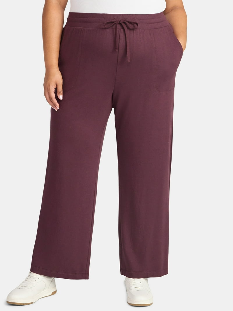Terra & Sky Women's Plus Size Knit Wide Leg Pants, 28