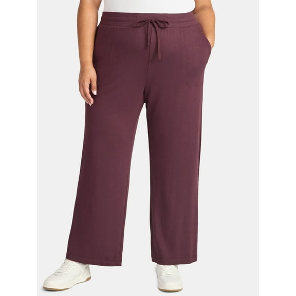 Terra & Sky Women's Plus Size Knit Wide Leg Pants, 28" Inseam, Sizes 0X-5X