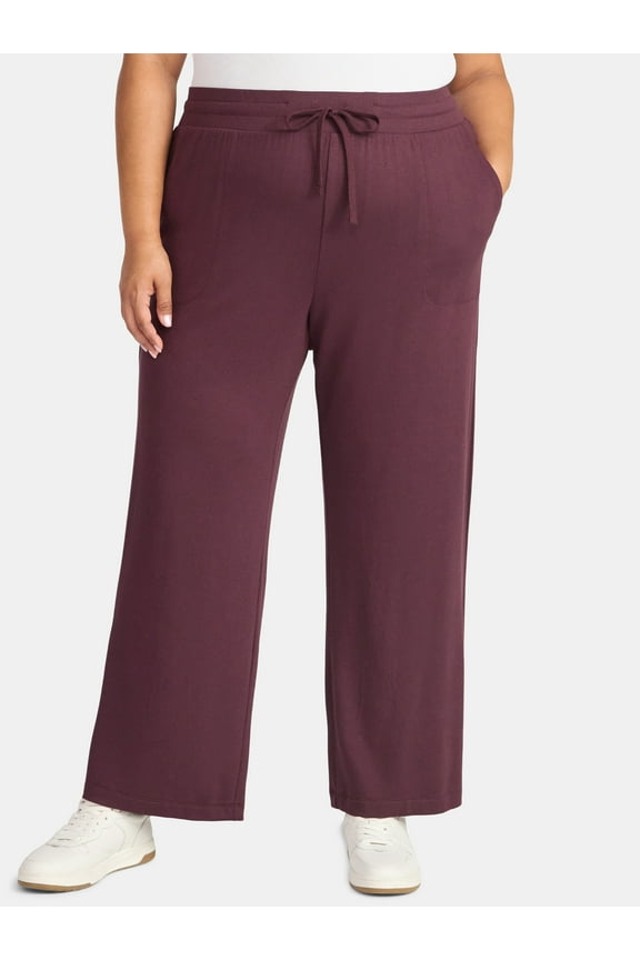 Women's Plus Size Knit Wide Leg Pants, 28" Inseam, Sizes 0X-5X
