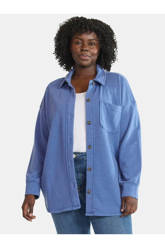 Women's Plus Knit Shacket, Sizes 0X-5X