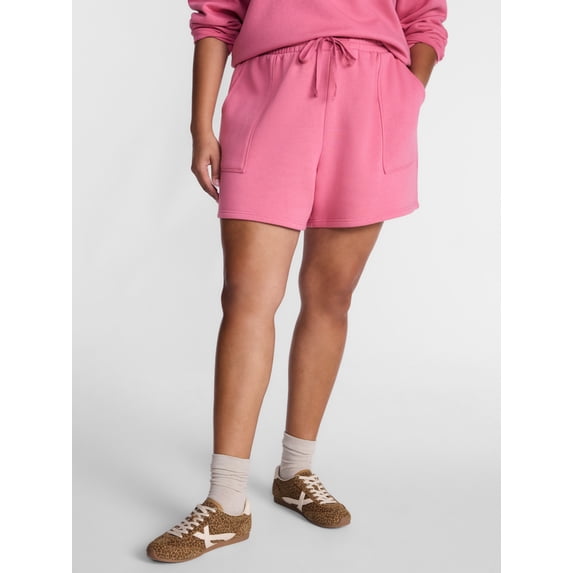 Terra & Sky Women's Plus Fleece Drawstring Shorts with Patch Pockets, Sizes 0X-5X