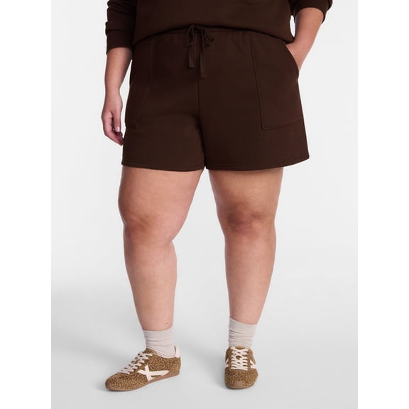 Terra & Sky Women's Plus Fleece Drawstring Shorts with Patch Pockets, Sizes 0X-5X