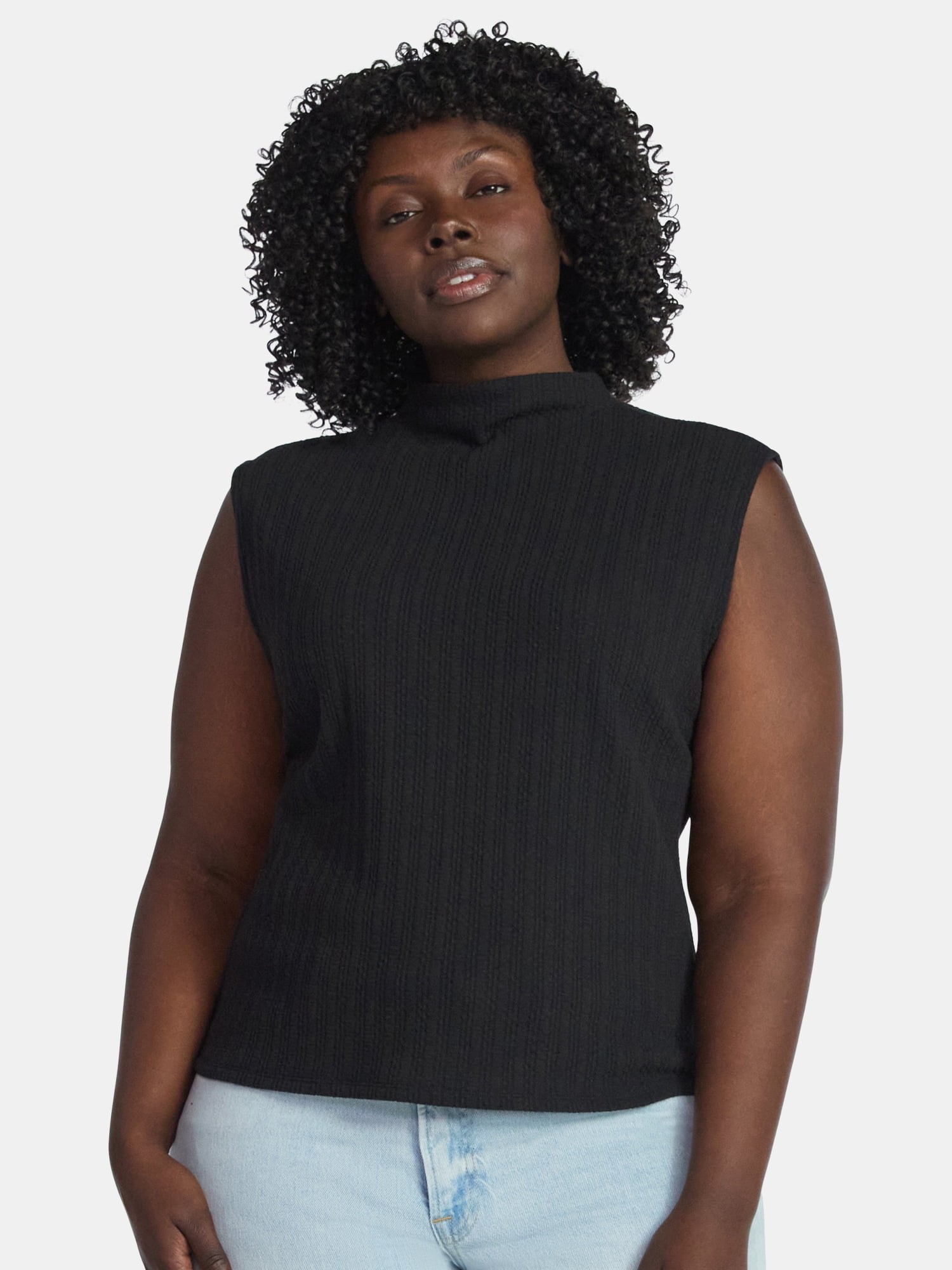Terra & Sky Women's Plus Pointelle Sleeveless Mockneck Top, Sizes 0X-5X