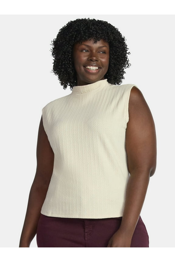 Women's Plus Pointelle Sleeveless Mockneck Top, Sizes 0X-5X