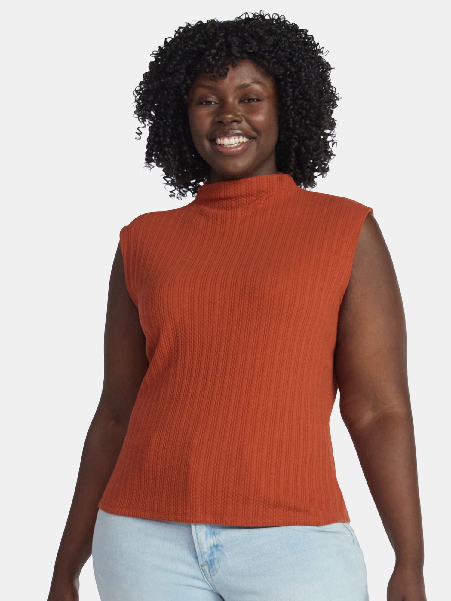 Terra & Sky Women's Plus Pointelle Sleeveless Mockneck Top, Sizes 0X-5X