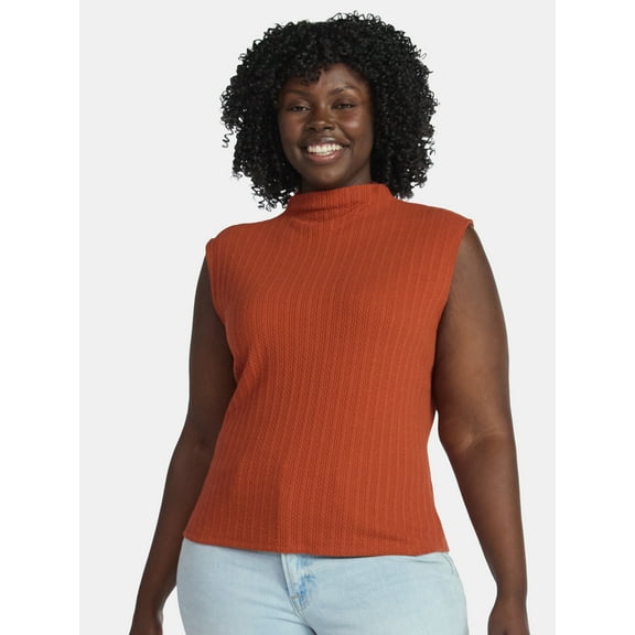 Terra & Sky Women's Plus Pointelle Sleeveless Mockneck Top, Sizes 0X-5X