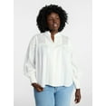 thumbnail image 1 of Terra & Sky Women's Plus Size Lace Inset Blouse with Long Sleeves, Sizes 0X-5X, 1 of 5