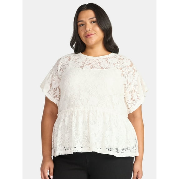 Terra & Sky Women's Plus Lace Peplum Top, Sizes 0X-5X