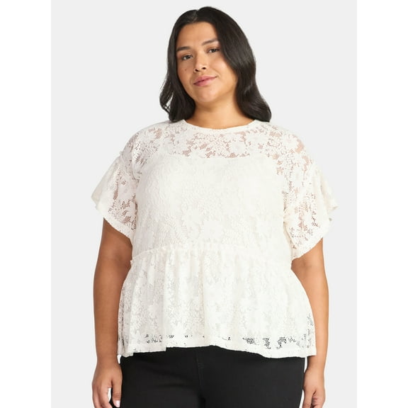 Terra & Sky Women's Plus Lace Peplum Top, Sizes 0X-5X