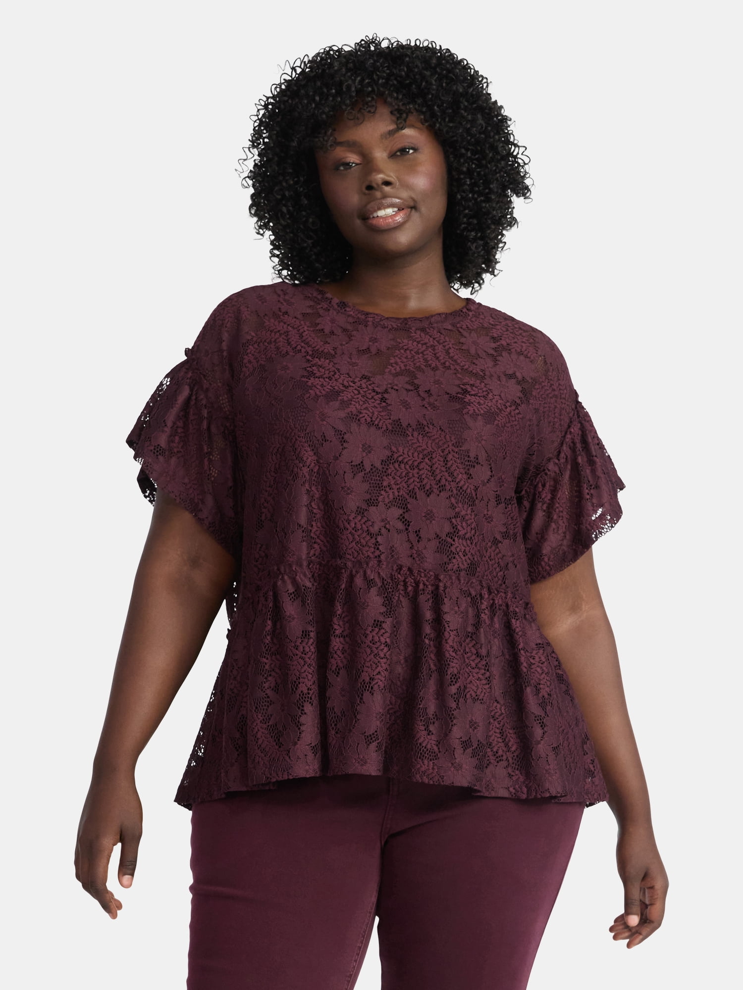 Terra & Sky Women's Plus Lace Peplum Top, Sizes 0X-5X - Walmart.com