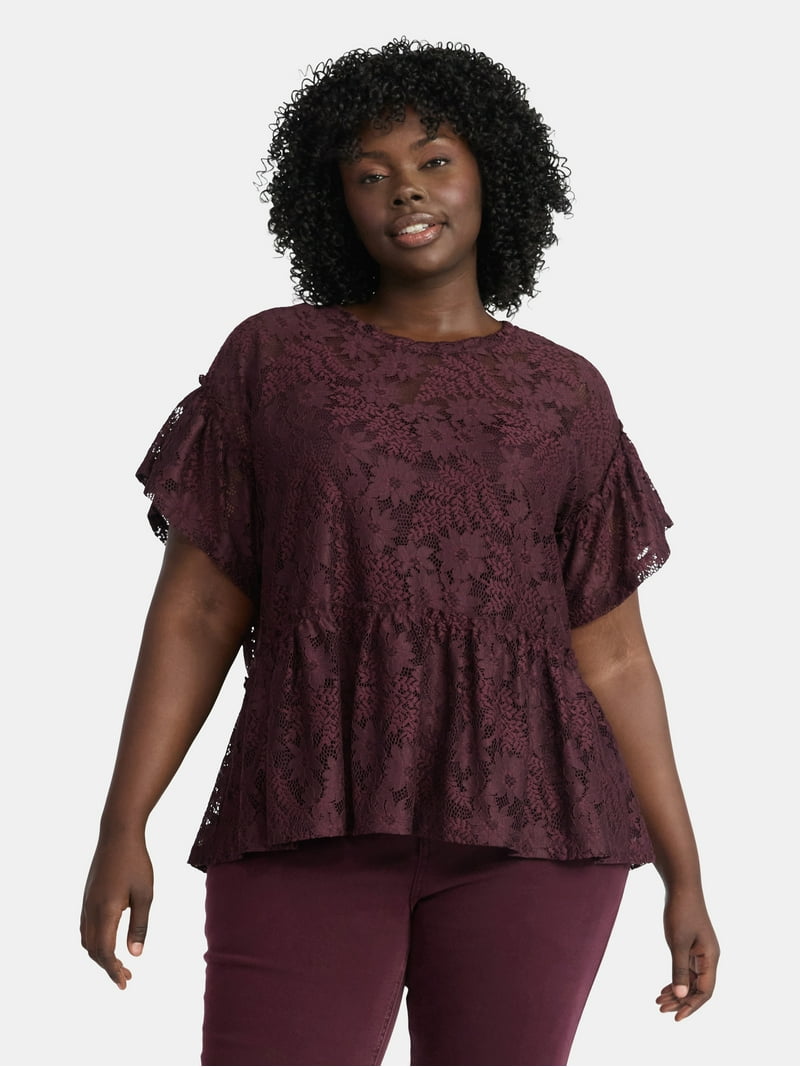Terra & Sky Women's Plus Lace Peplum Top, Sizes 0X-5X - Walmart.com