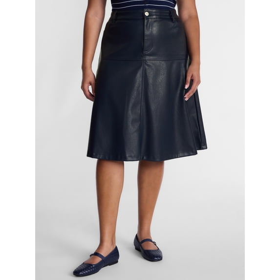 Terra & Sky Women's Plus Faux Leather Midi Skirt, Sizes 0X-5X