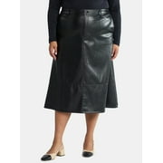 TERRA & SKY Women's Plus Faux Leather Midi Skirt, Sizes 16W-26W