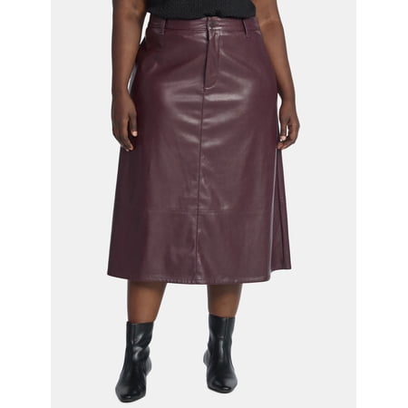 Terra & Sky Women's Plus Faux Leather Midi Skirt, Sizes 16W-26W