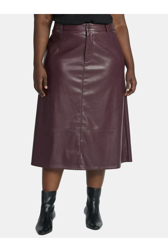 Women's Plus Faux Leather Midi Skirt, Sizes 16W-26W