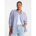 thumbnail image 1 of Terra & Sky Women's Plus Linen Striped Boyfriend Shirt, Sizes 0X-5X, 1 of 5