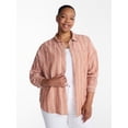 thumbnail image 1 of Terra & Sky Women's Plus Linen Striped Boyfriend Shirt, Sizes 0X-5X, 1 of 5