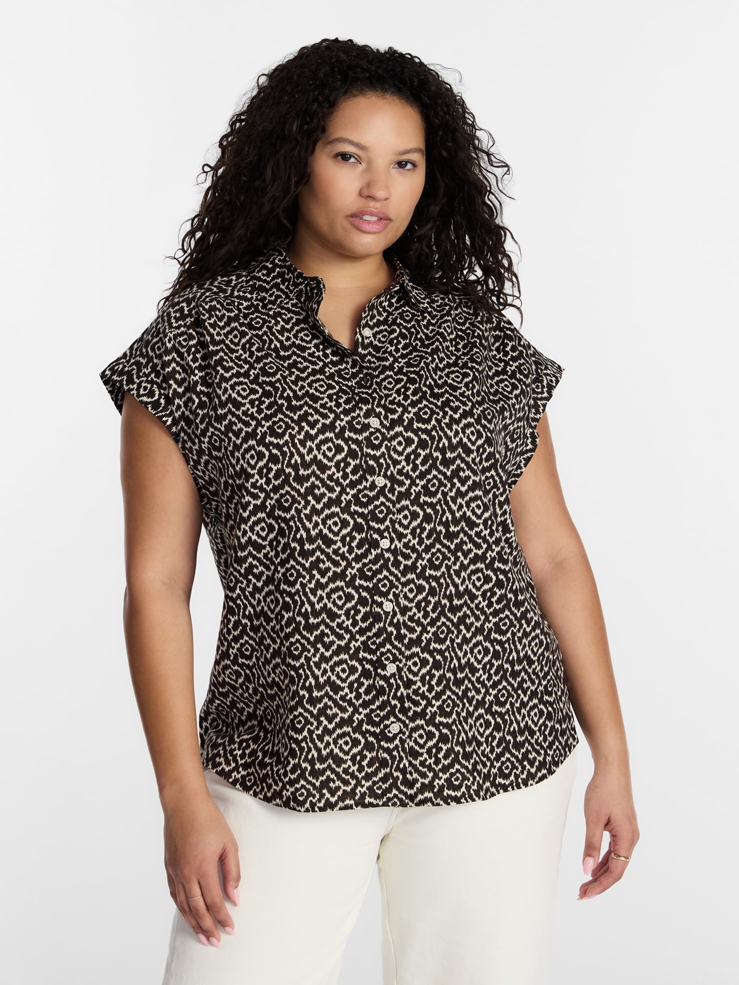 Terra & Sky Women's Plus Linen Camp Shirt, Sizes 0X-5X
