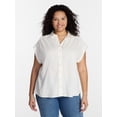 thumbnail image 1 of Terra & Sky Women's Plus Linen Blend Camp Shirt, Sizes 0X-5X, 1 of 3