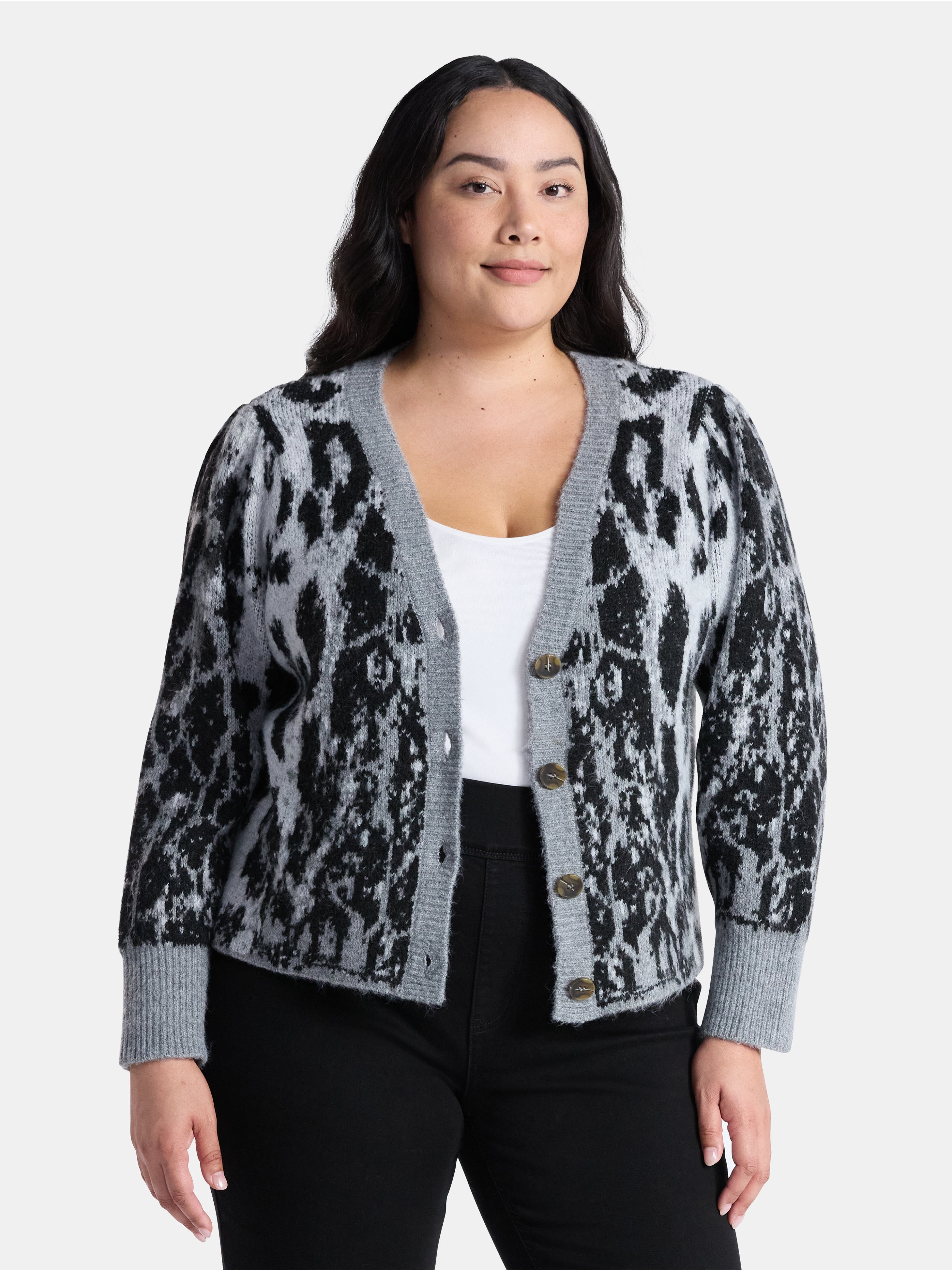Terra & Sky Women's Plus Animal Print Cardigan Sweater, Lightweight, Sizes 0X-5X