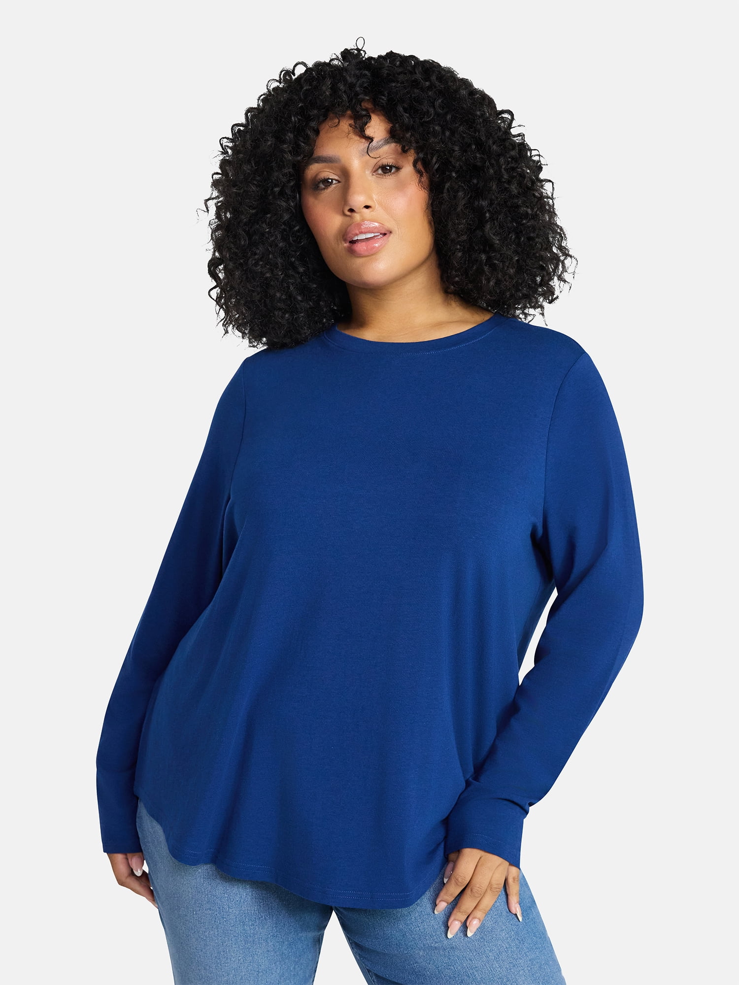 Terra & Sky Women's Plus Size Crewneck Tee with Long Sleeves, Sizes 0X-5X