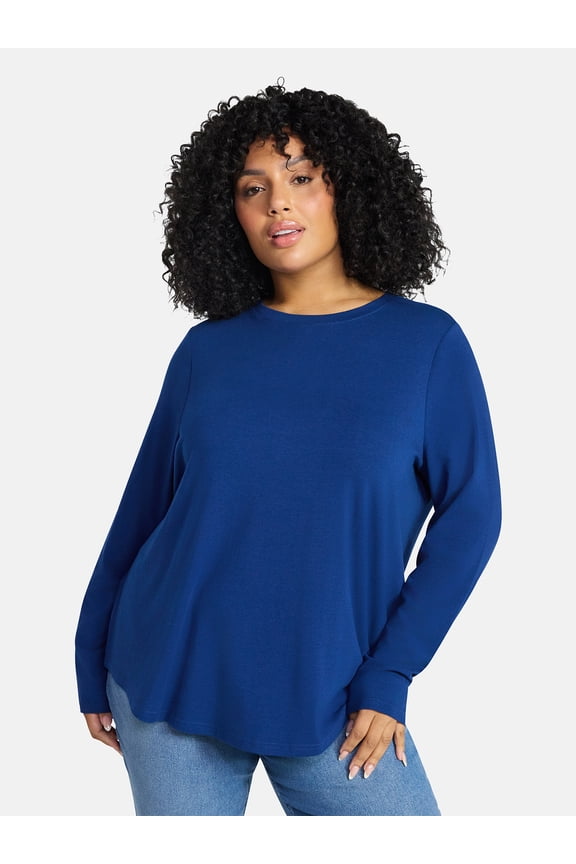 Women's Plus Size Crewneck Tee with Long Sleeves, Sizes 0X-5X