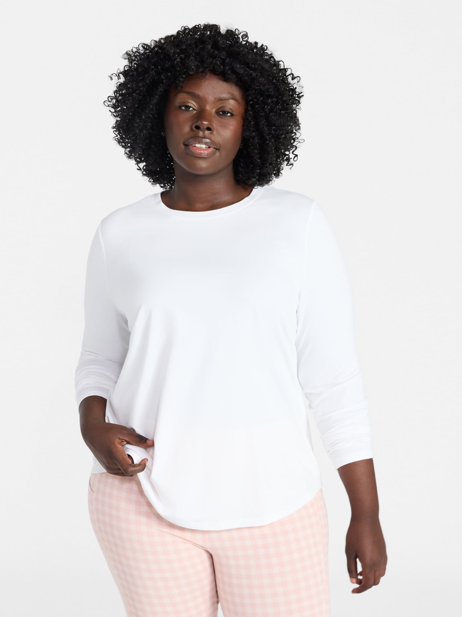 Terra & Sky Women's Plus Size Crewneck Tee with Long Sleeves, Sizes 0X-5X