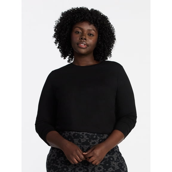 Terra & Sky Women's Plus Size Crewneck Tee with Long Sleeves, Sizes 0X-5X