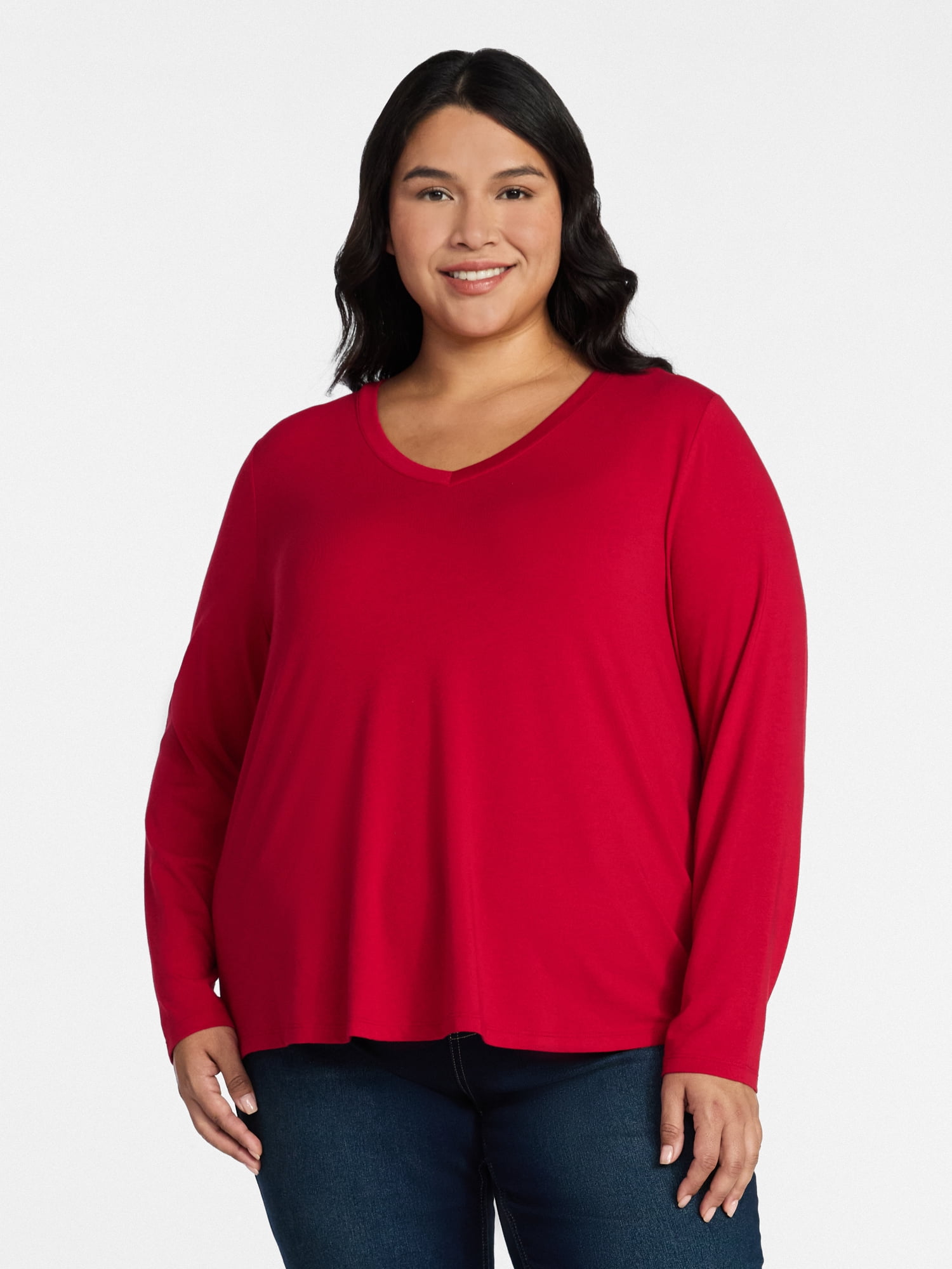 Terra & Sky Women's Plus Size Long Sleeve V-Neck Tee, Sizes 0X-5X