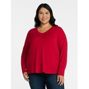 TERRA & SKY Women's Plus Size V-Neck Tee with Long Sleeves, Sizes 0X-5X