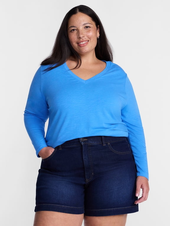 Women's Plus Size V Neck Tee with Long Sleeves, Size 0X-5X