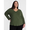thumbnail image 1 of Terra & Sky Women's Plus Size V Neck Tee with Long Sleeves, Size 0X-5X, 1 of 5