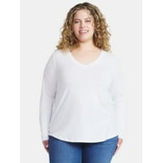 TERRA & SKY Women’s Plus Long Sleeve Core V-Neck Tee, Sizes 0X-5X