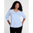 thumbnail image 1 of Terra & Sky Women's Plus Size V Neck Tee with Long Sleeves, Size 0X-5X, 1 of 5