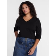 Terra & Sky Women's Plus Size V Neck Tee with Long Sleeves, Size 0X-5X