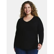 TERRA & SKY Women's Plus Size V-Neck Tee with Long Sleeves, Sizes 0X-5X