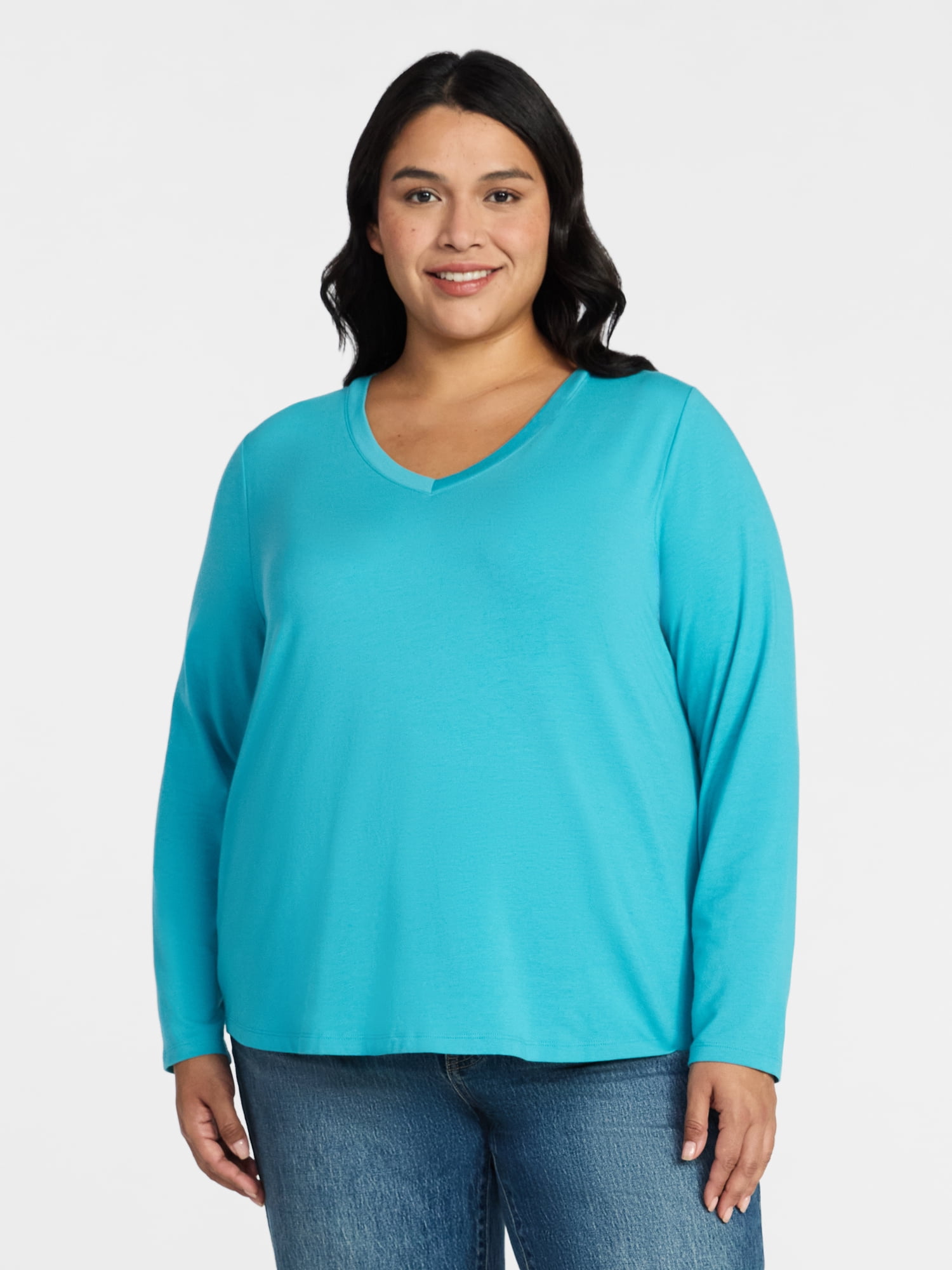 Terra & Sky Women's Plus Size Long-Sleeve V-Neck Tee, Sizes 0X-5X