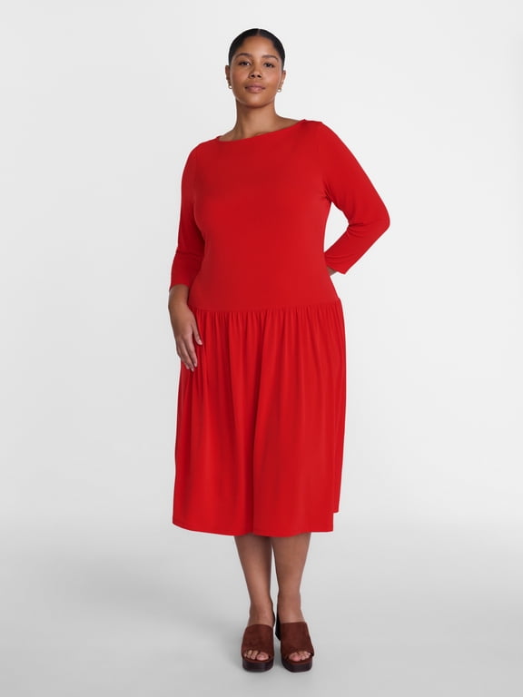 Women's Plus Long Sleeve Drop Waist Dress, Sizes 0X-5X