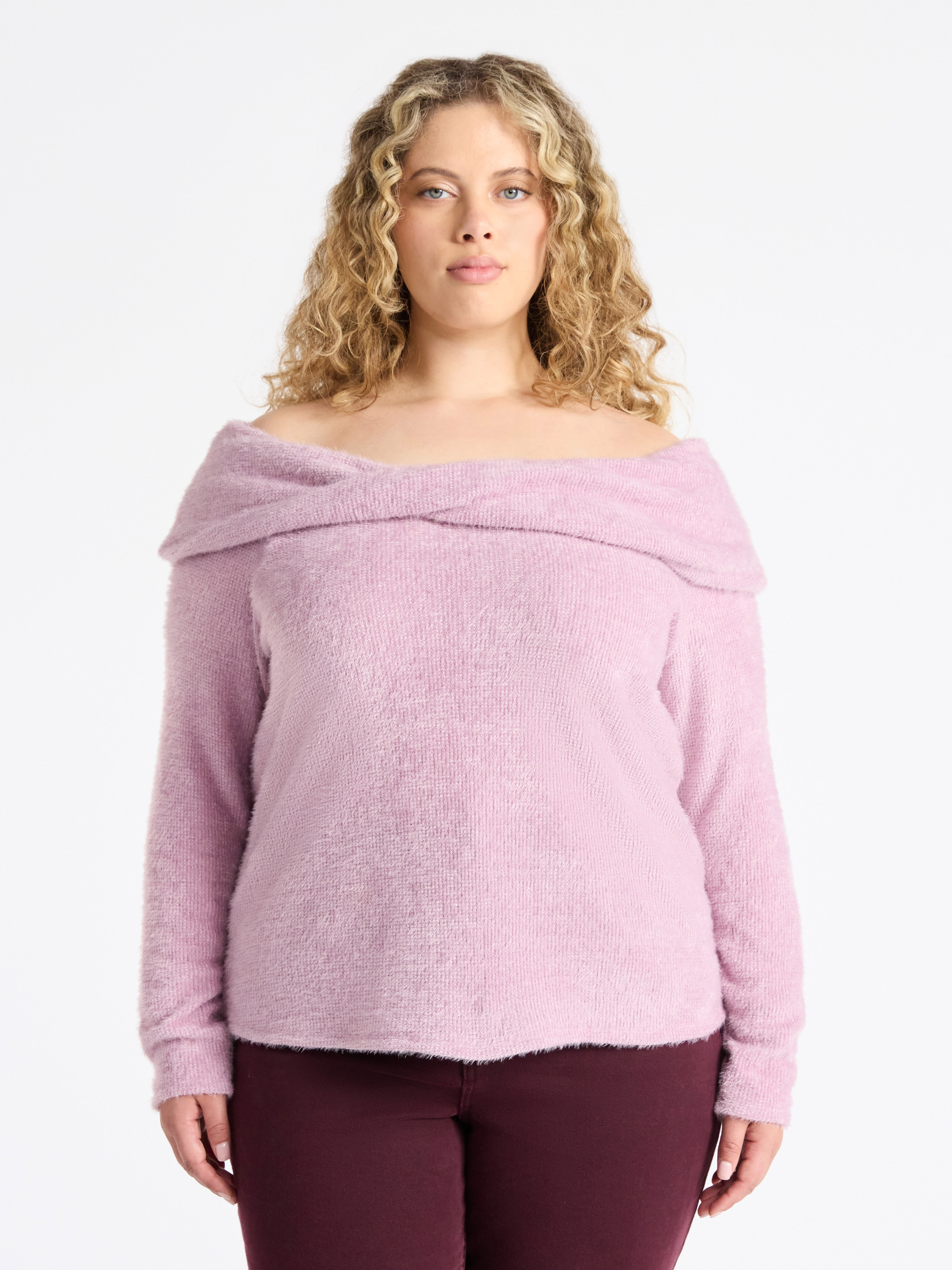 Terra & Sky Women’s Plus Off The Shoulder Eyelash Chenille Top, Sizes 0X-5X