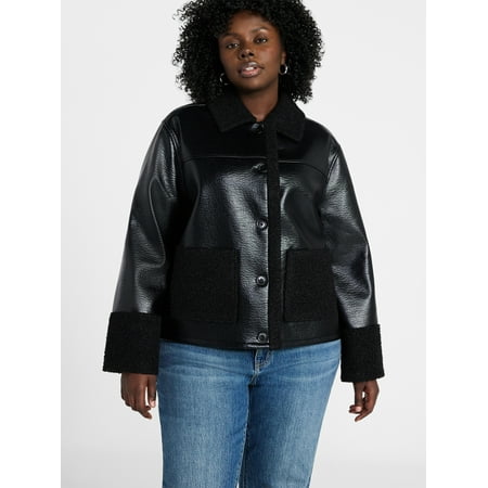 Terra & Sky Women's Plus Faux Shearling Jacket with Long Sleeves, Sizes 0X-5X