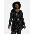 thumbnail image 1 of Terra & Sky Women's Plus Size Mini Sequin Dress with Long Sleeves, Sizes 0X-5X, 1 of 5